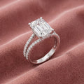18K Shoulder Set Emerald Cut Diamond Ring — AI cloth, in-house