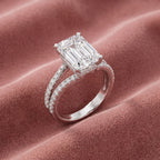 18K Shoulder Set Emerald Cut Diamond Ring — AI cloth, in-house