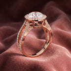 18K Halo Round Diamond Engagement Ring — AI cloth, in-house