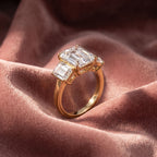 18K Trilogy Emerald-Cut Diamond Ring — AI cloth, in-house