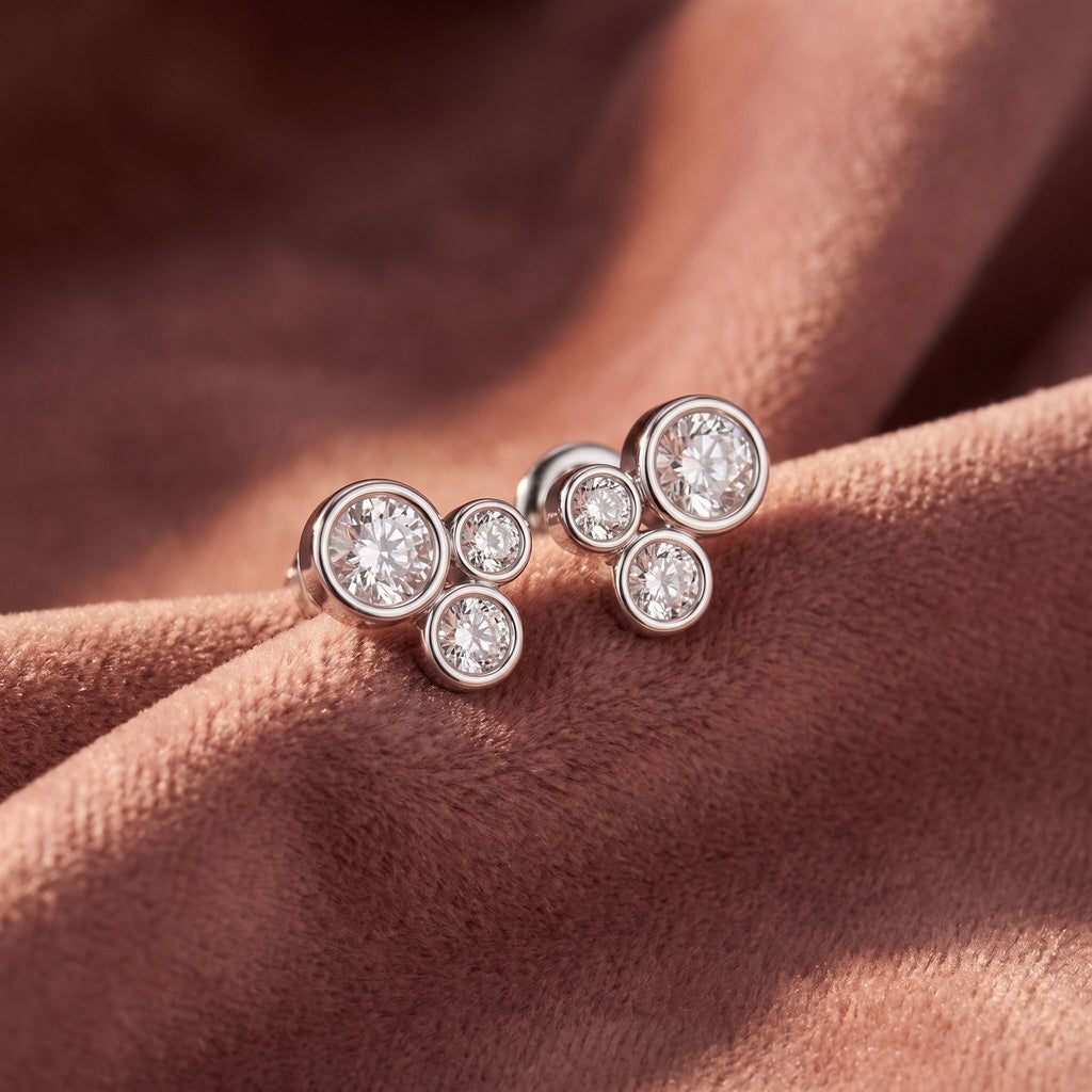 18K Bezel Round Diamond Earrings — AI cloth, in-house
