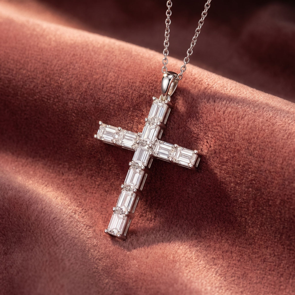 14K Cross Emerald Diamond Pendant — AI cloth, in-house
