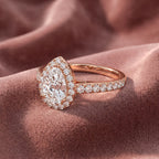 18K Halo Pear Diamond Ring — AI cloth, in-house