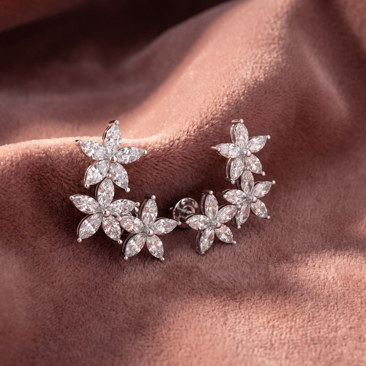 18K Floral Marquise Diamond Earrings — AI cloth, in-house