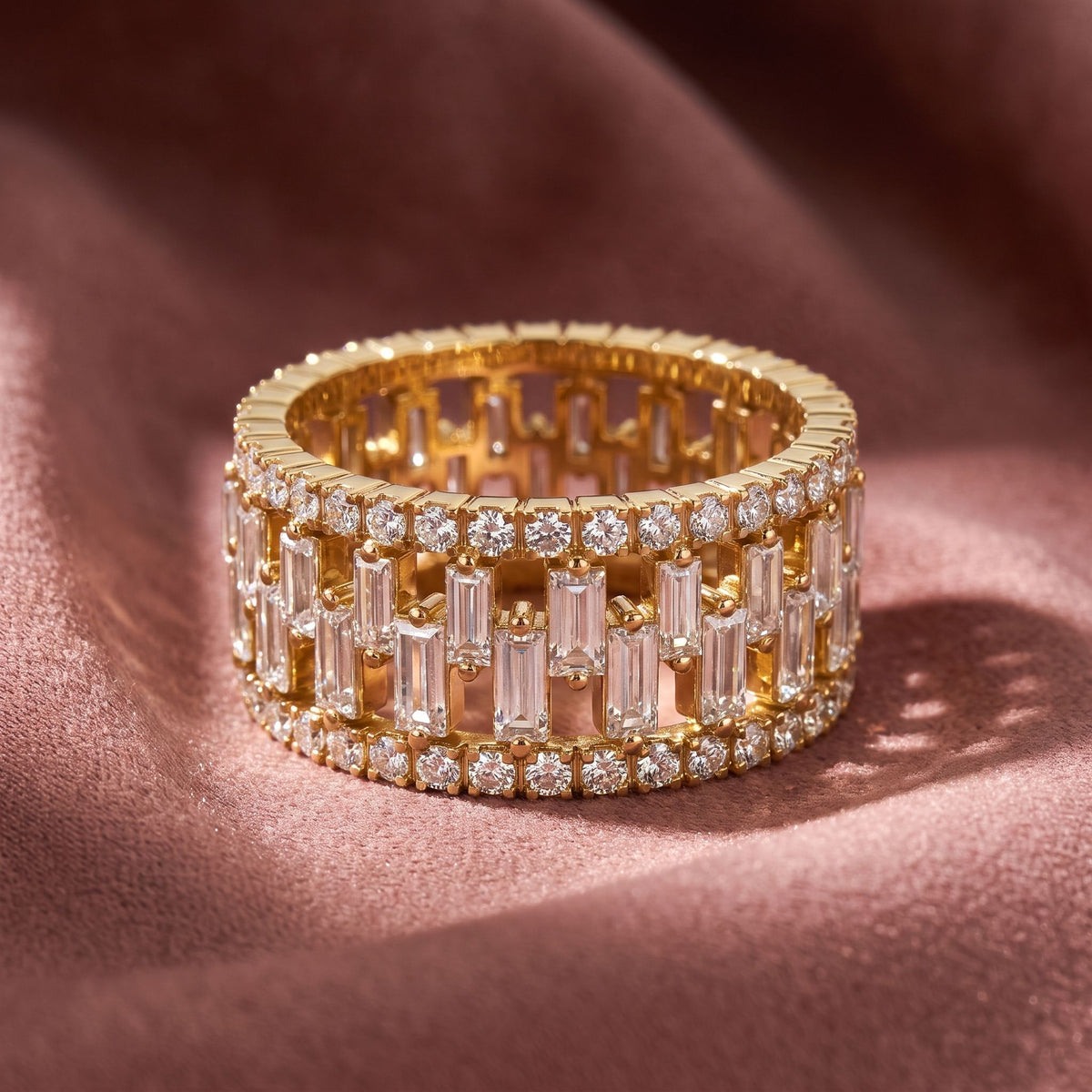 18K Eternity Baguette Diamond Ring — AI cloth, in-house