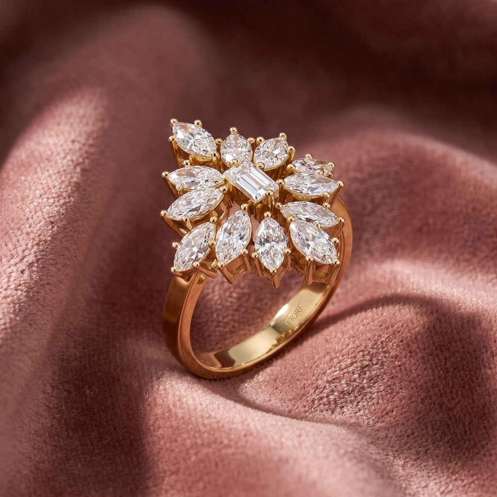 18K Floral Pear Diamond Ring — AI cloth, in-house