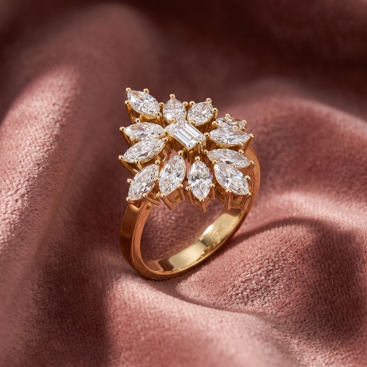 18K Floral Pear Diamond Ring — AI cloth, in-house