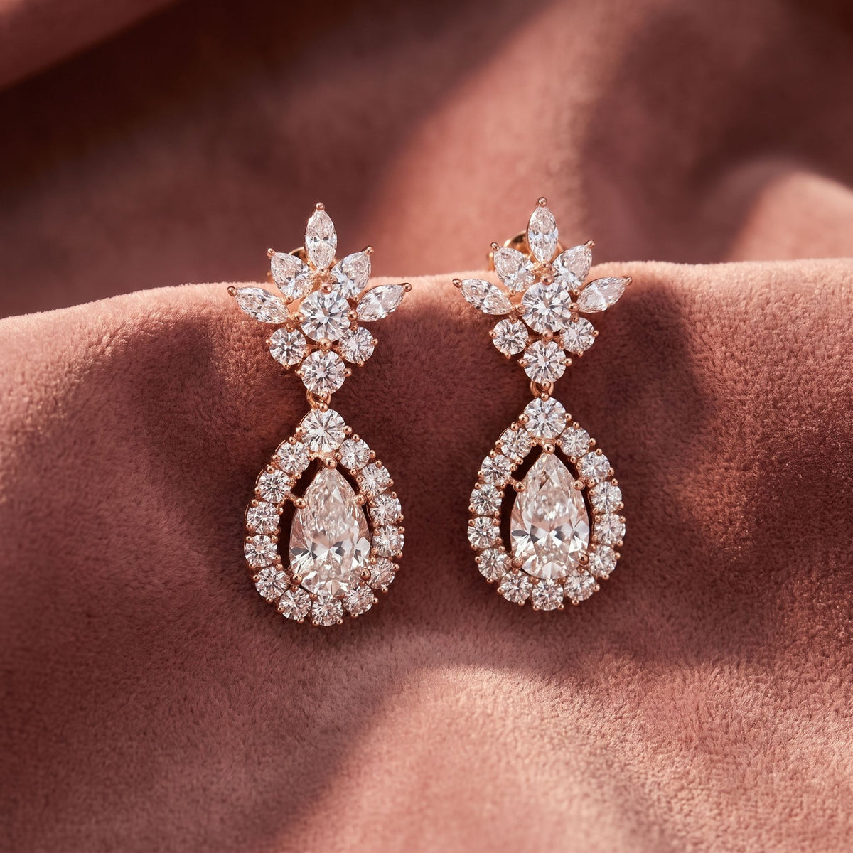 18K Pear Diamond Drop Earrings — AI cloth, in-house
