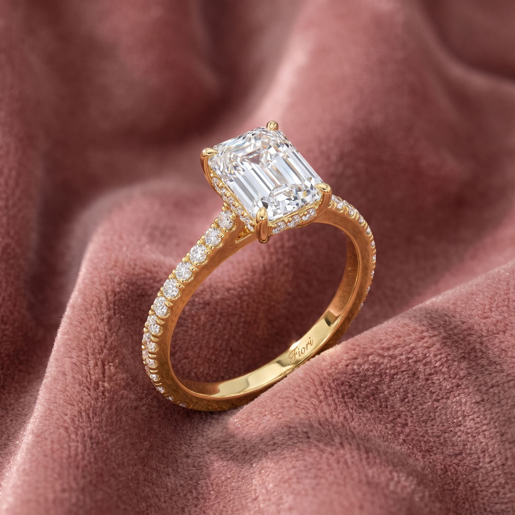 18K Solitaire Emerald Cut Diamond Ring — AI cloth, in-house