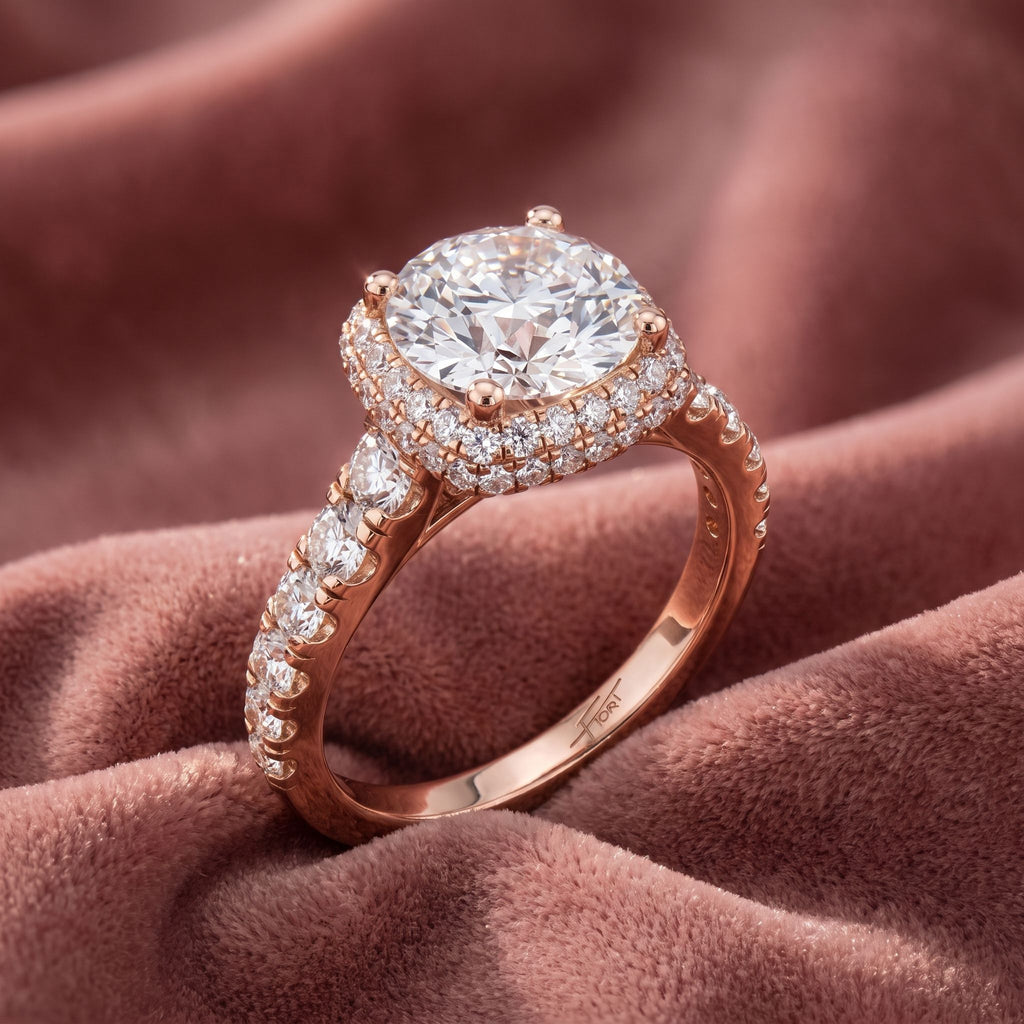 18K Shoulder Set Diamond Ring — AI cloth, in-house