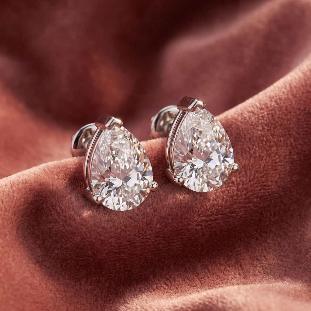 18K Solitaire Pear Diamond Earrings — AI cloth, in-house