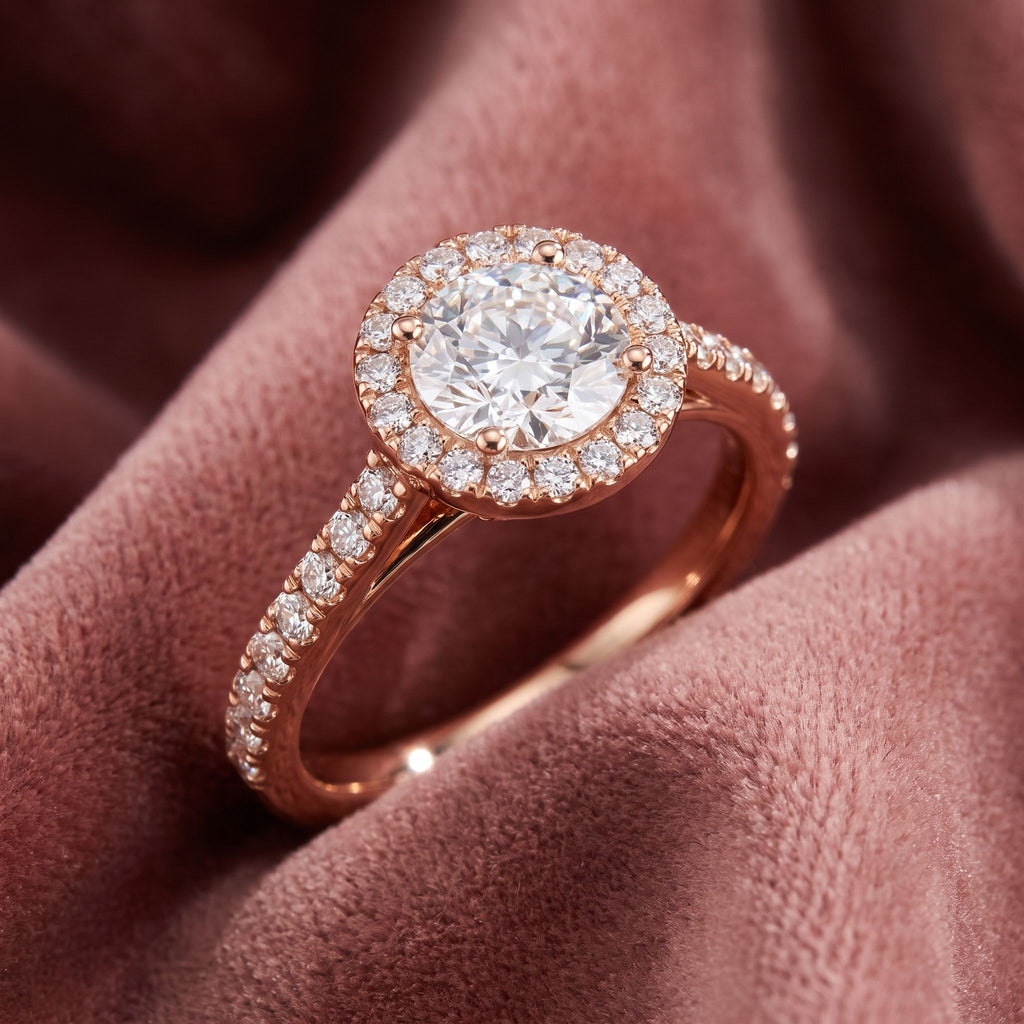 18K Halo Round Diamond Ring — AI cloth, in-house