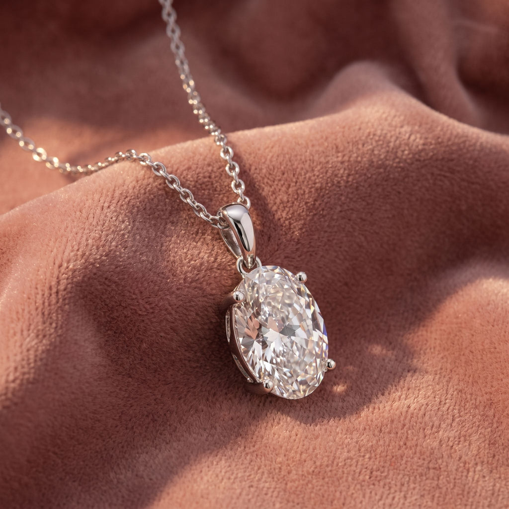 18K Solitaire Oval Diamond Pendant — AI cloth, in-house