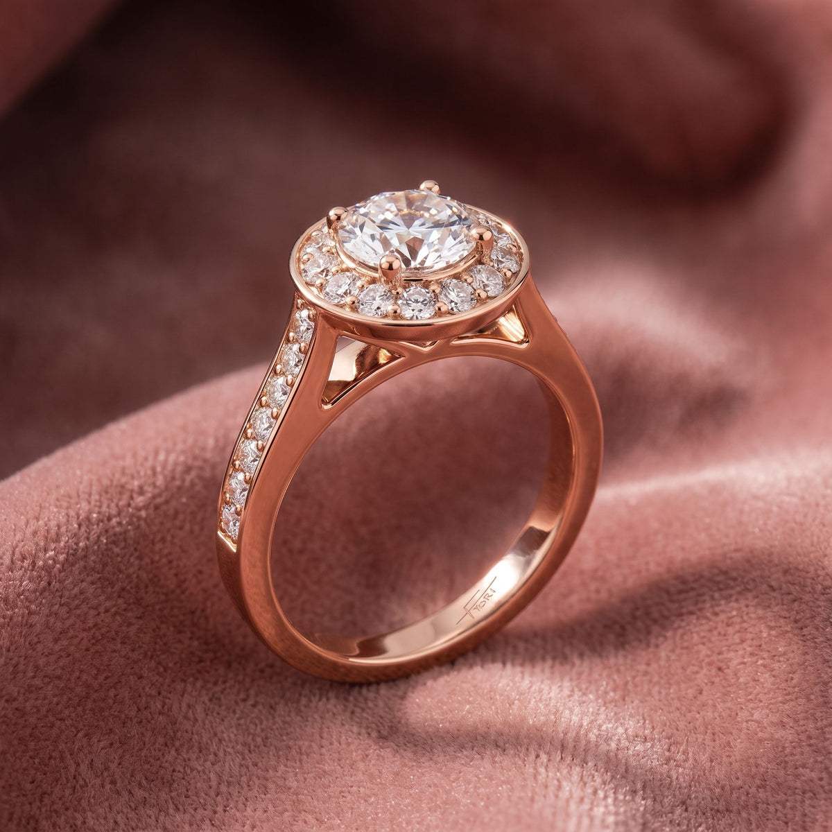 18K Halo Round Diamond Engagement Ring — AI cloth, in-house