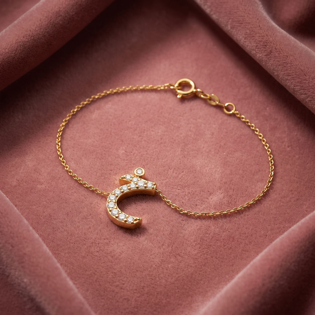 18K Arabic Alphabet Diamond Bracelet — AI cloth, in-house
