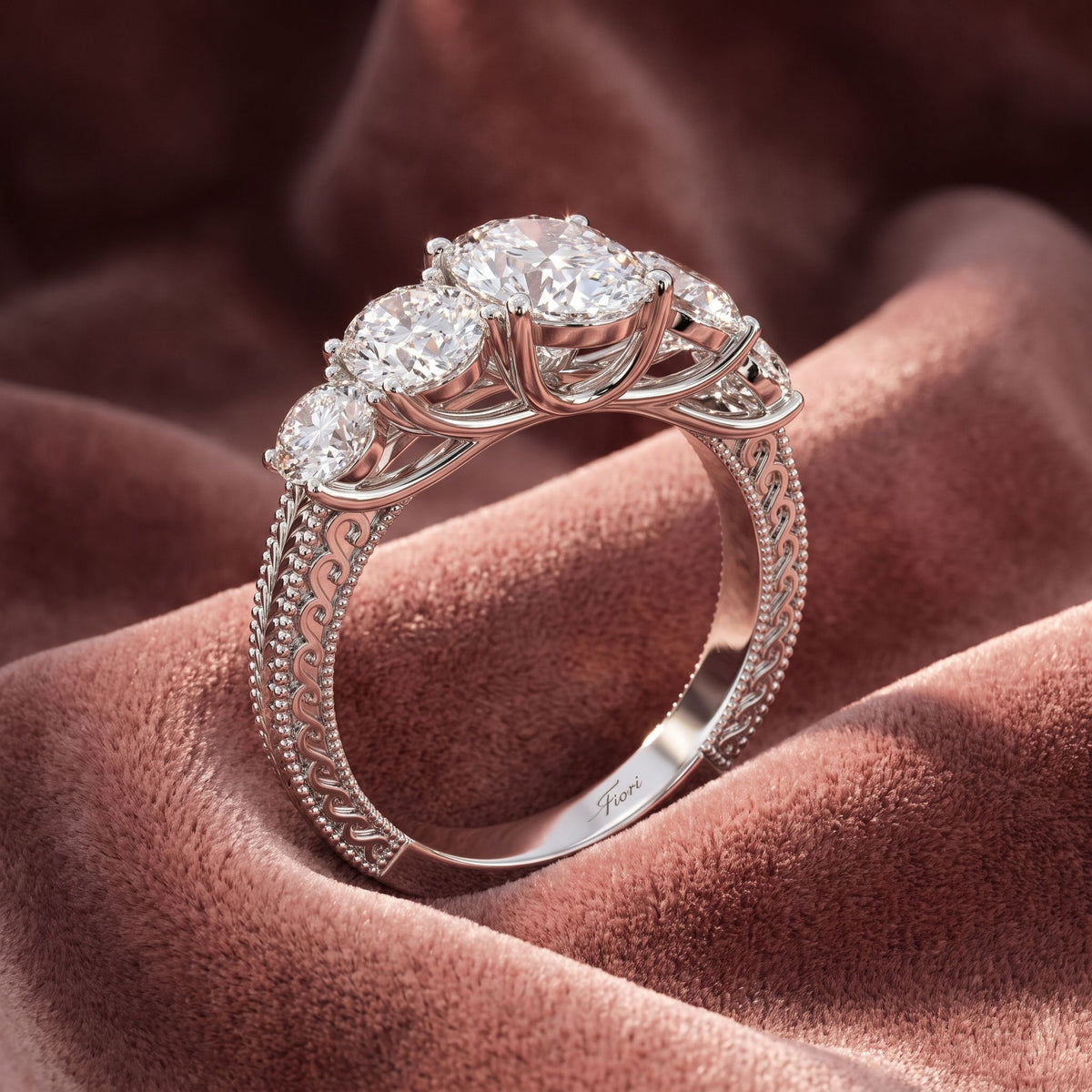 18K Shoulder Set Oval Diamond Ring — AI cloth, in-house