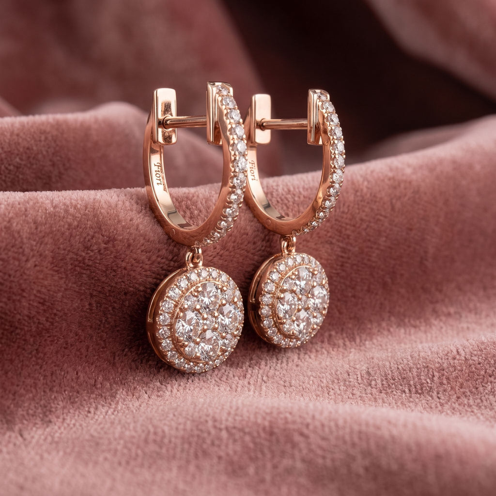 18K Halo Round Diamond Huggie Earrings — AI cloth, in-house