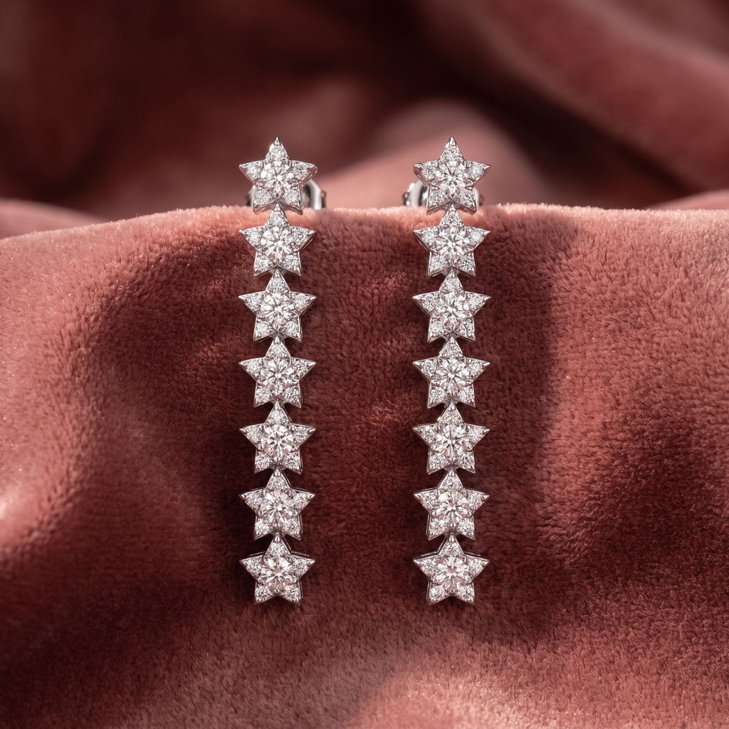 18K Round Star Drop Diamond Earrings — AI cloth, in-house