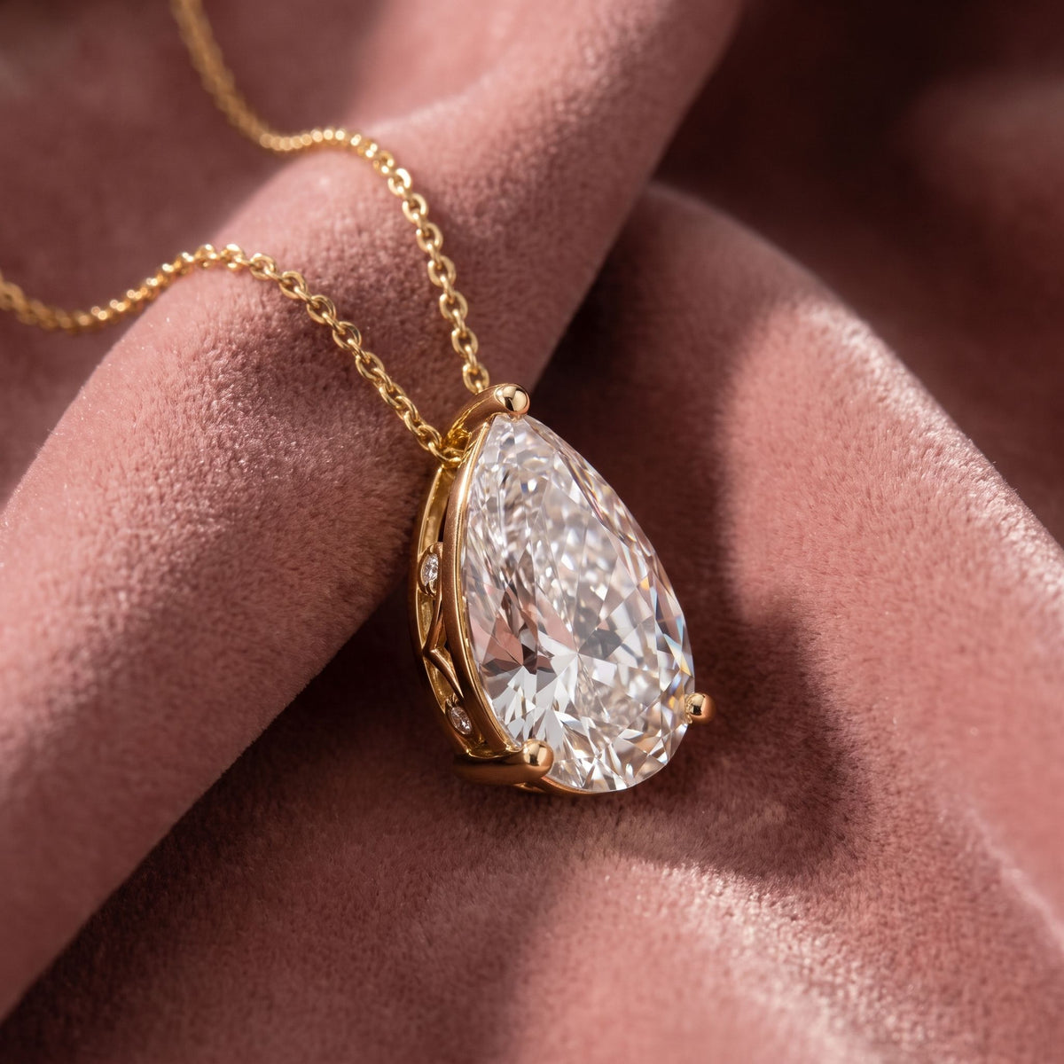 18K Solitaire Pear Diamond Pendant — AI cloth, in-house