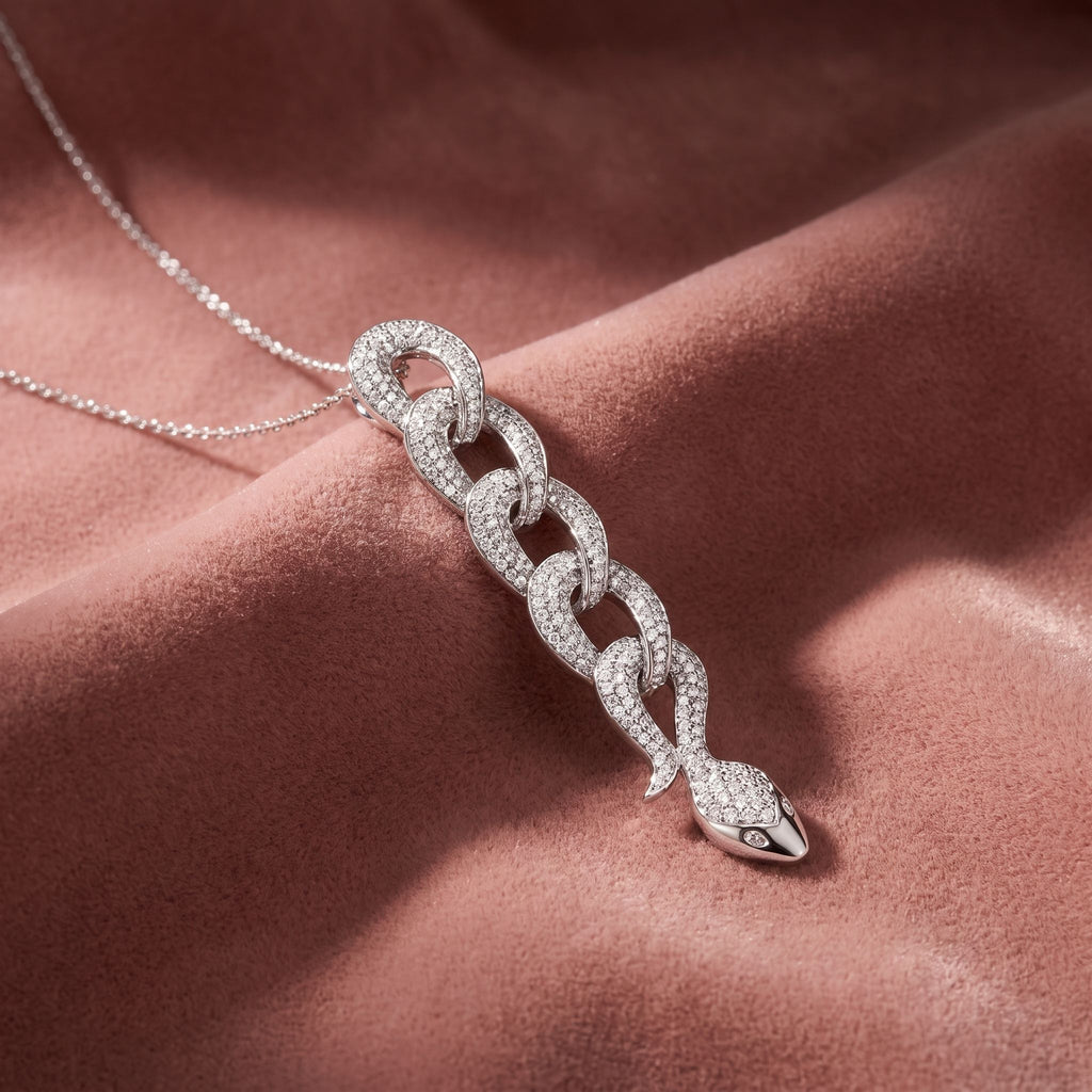 18K Bespoke Snake Diamond Pendant — AI cloth, in-house