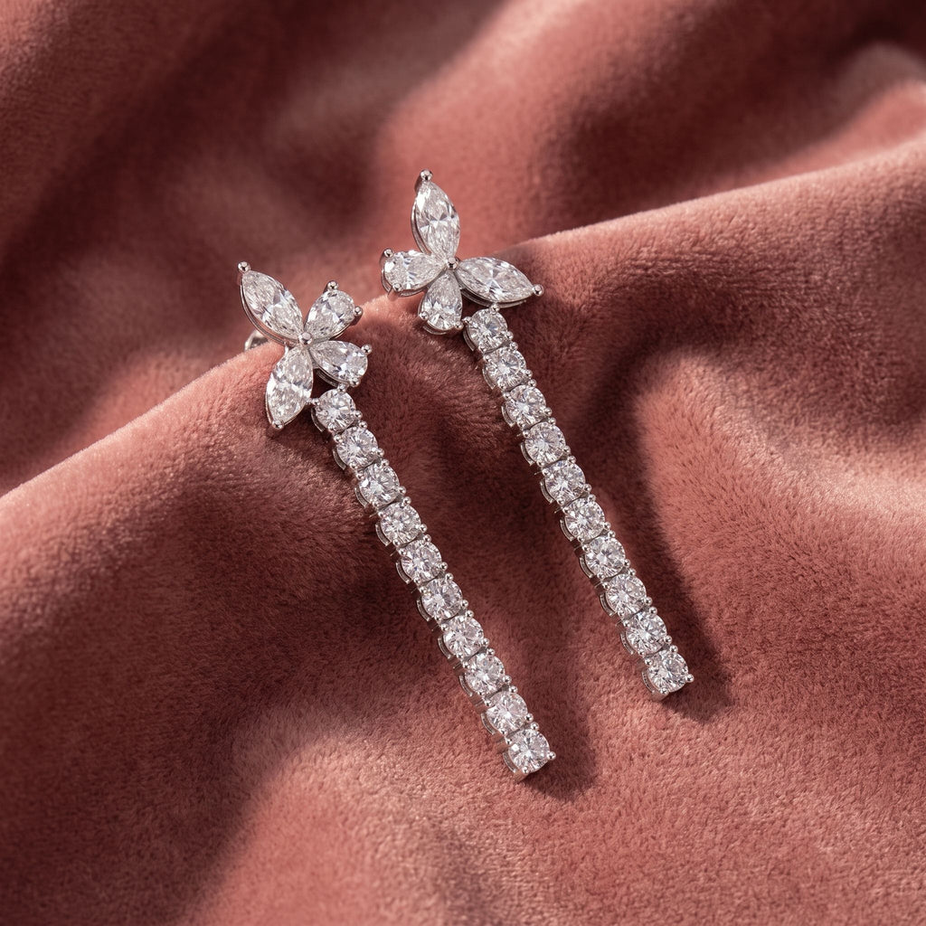 18K Butterfly Diamond Drop Earrings — AI cloth, in-house