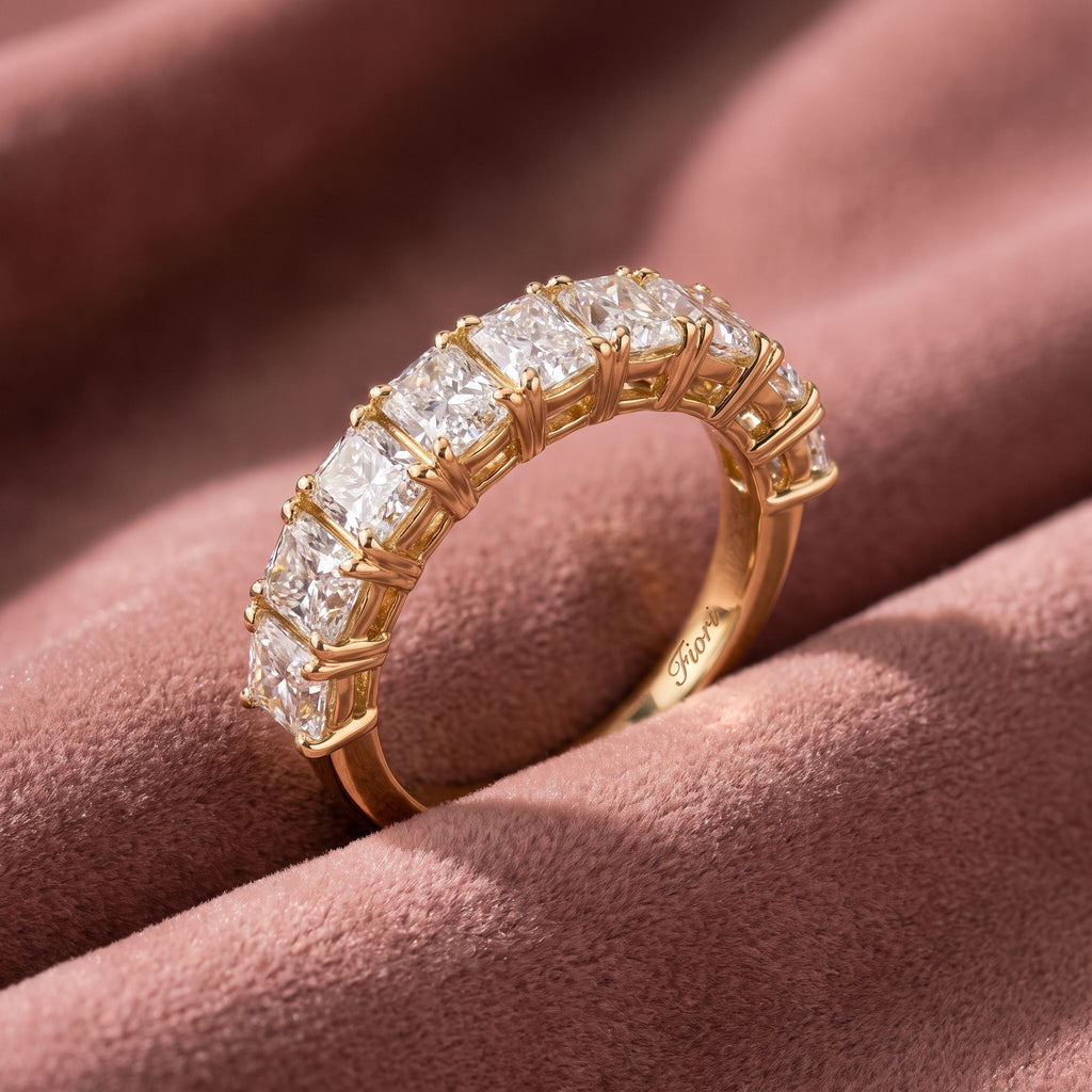 18K Eternity Emerald Diamond Ring — AI cloth, in-house