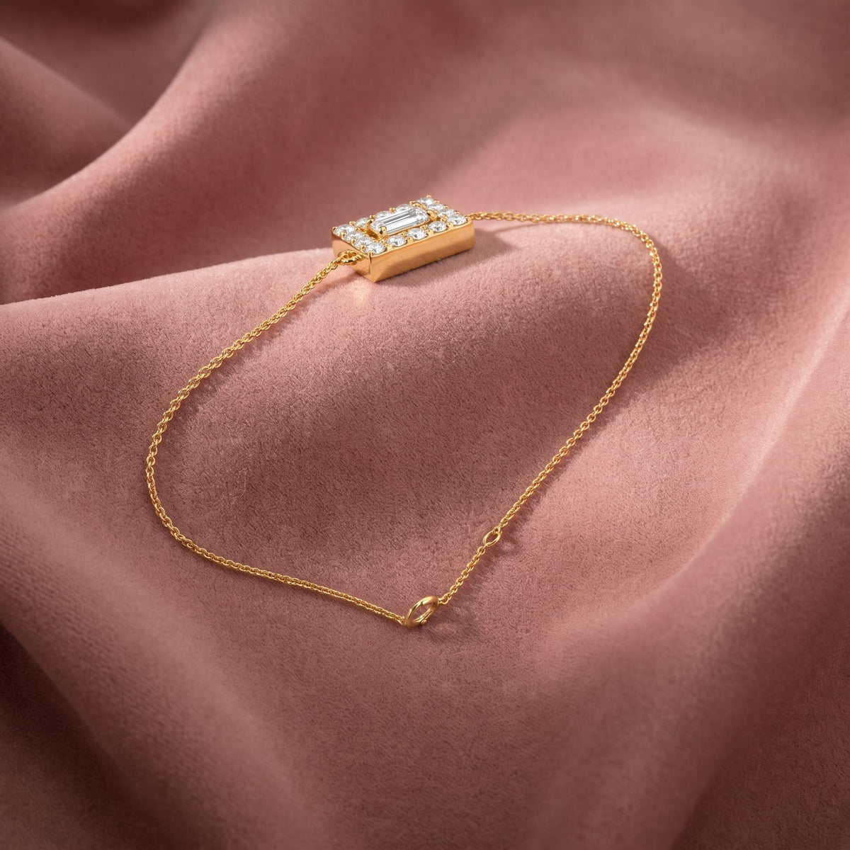 18K Gold Emerald Cut Halo Diamond Bracelet — AI cloth, in-house