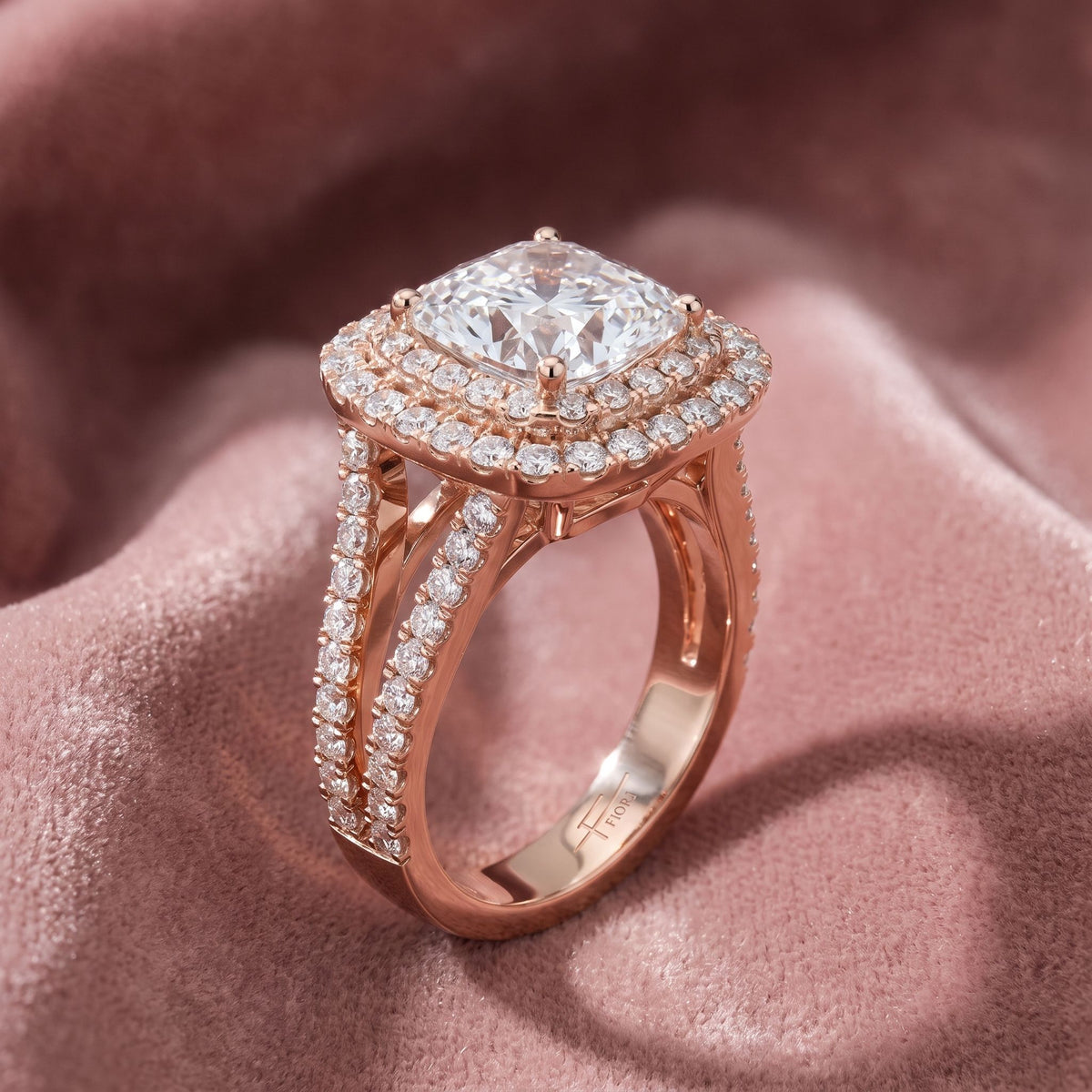 18K Halo Cushion Diamond Engagement Ring — AI cloth, in-house