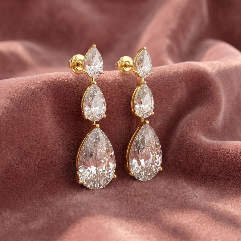 18K Pear Diamond Drop Earrings — AI cloth, in-house