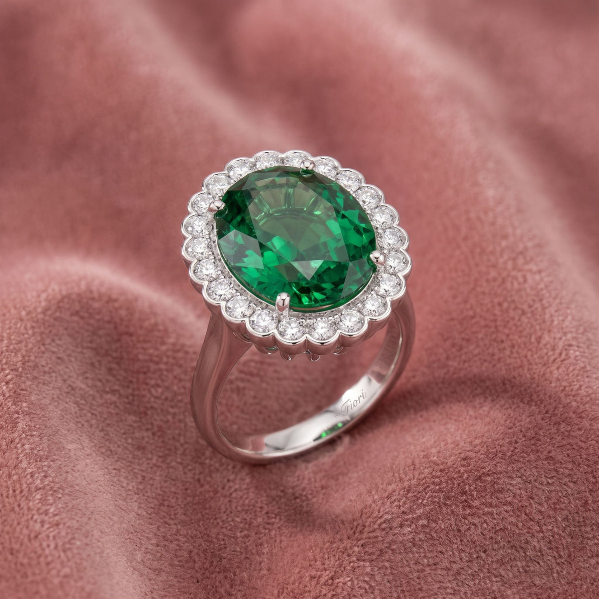 18K Halo Oval Diamond Ring — AI cloth, in-house