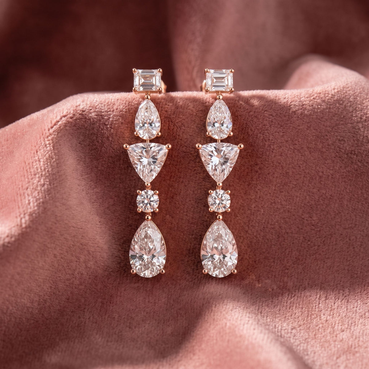 18K Diamond Drop Earrings — AI cloth, in-house