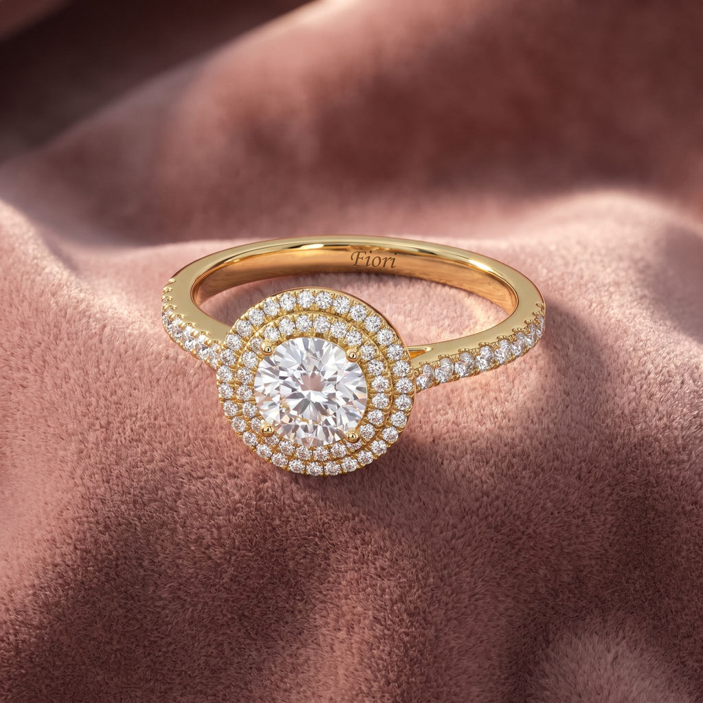 18K Halo Solitaire Round Diamond Engagement Ring — AI cloth, in-house