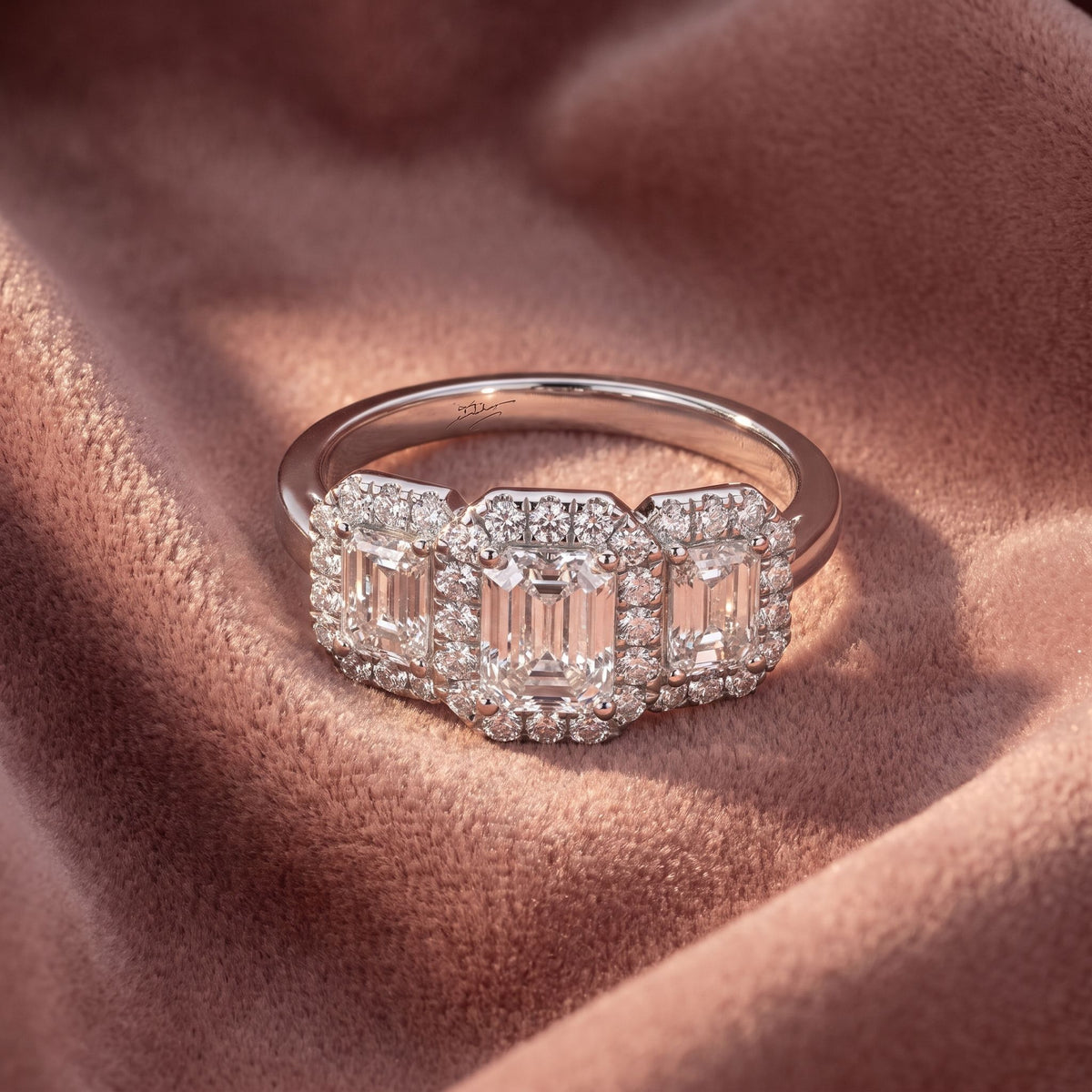 18K Trilogy Diamond Ring — AI cloth, in-house