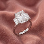 18K Trilogy Emerald Cut Diamond Ring — AI cloth, in-house