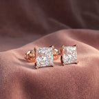 18K Solitaire Princess Diamond Earrings — AI cloth, in-house