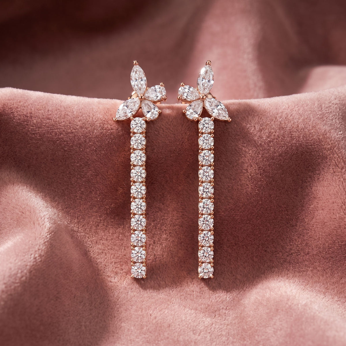 18K Butterfly Diamond Drop Earrings — AI cloth, in-house