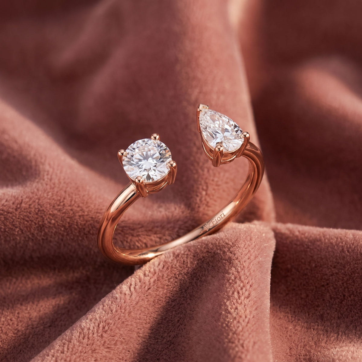 18K Bespoke Pear Diamond Open Ring — AI cloth, in-house