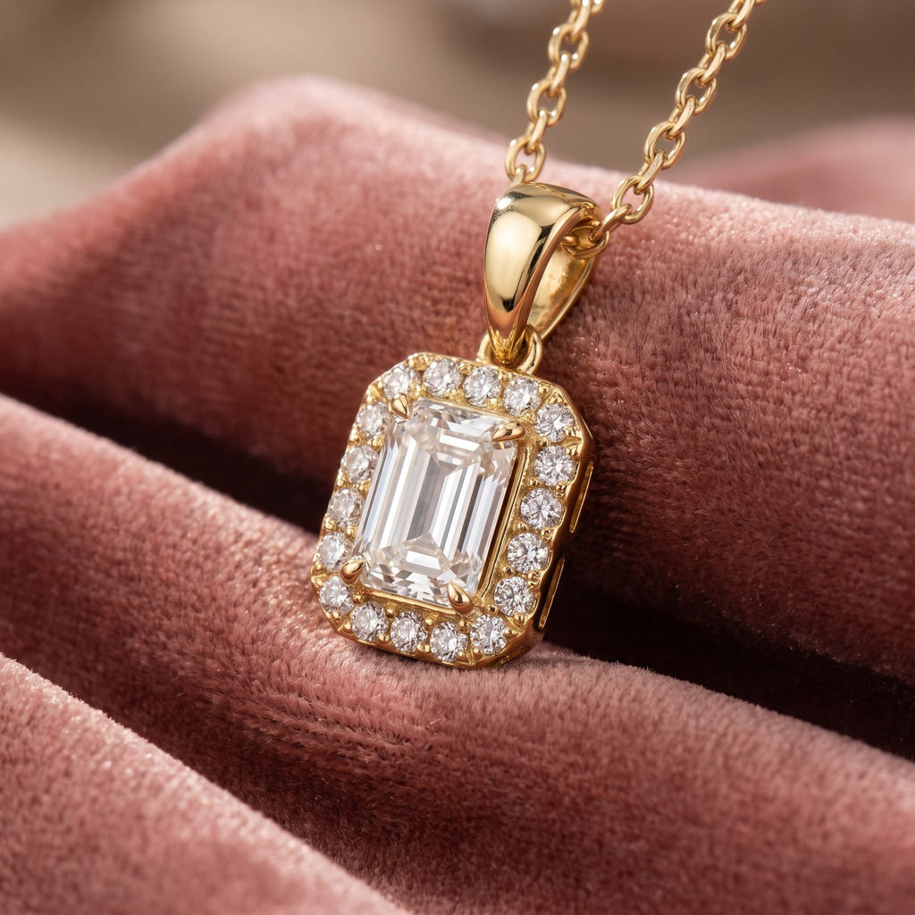 18K Halo Diamond Pendant — AI cloth, in-house