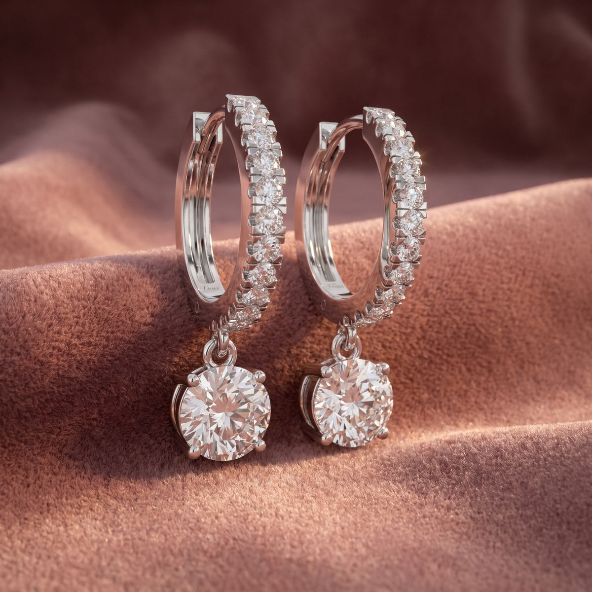 18K Round Drop Diamond Earrings — AI cloth, in-house