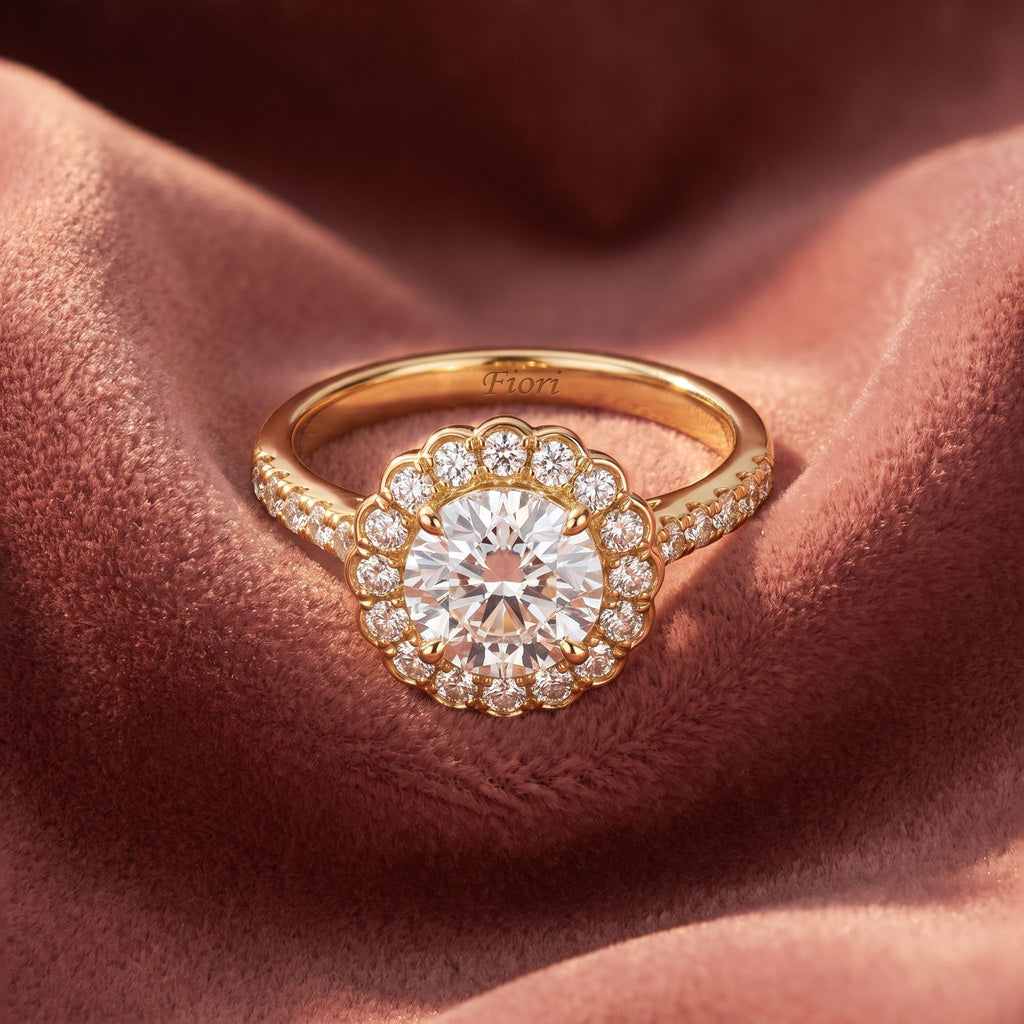 18K Halo Round Diamond Ring — AI cloth, in-house
