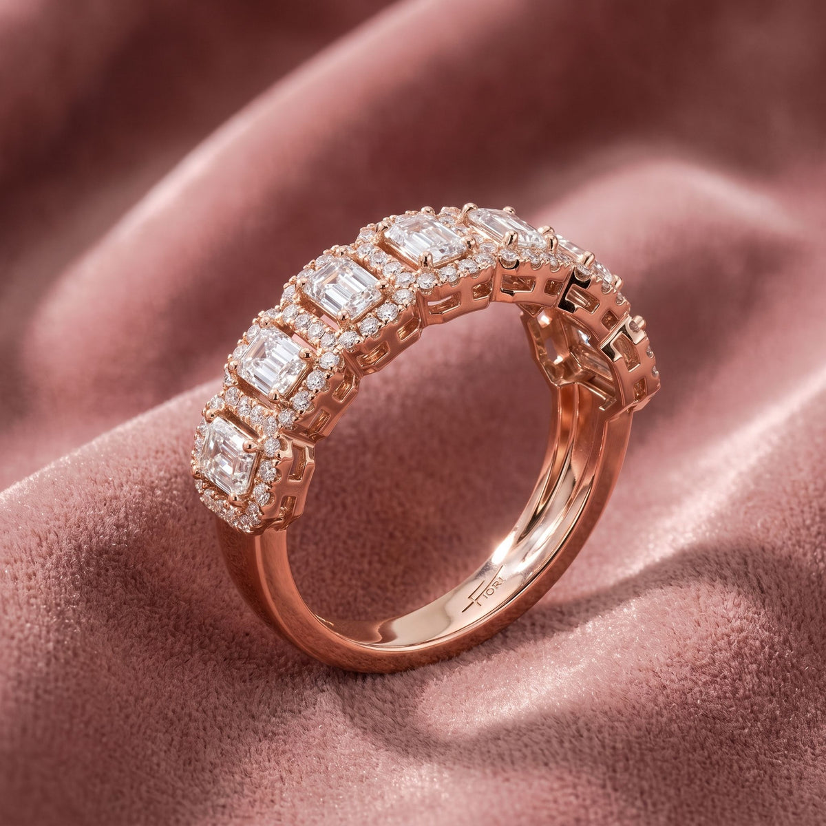 18K Emerald Cut Eternity Diamond Ring — AI cloth, in-house