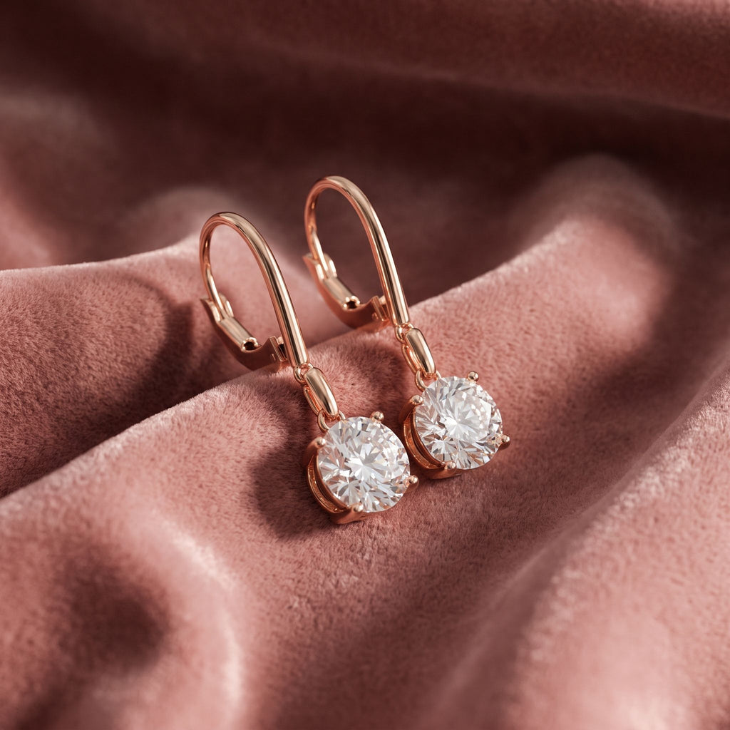 18K Round Solitaire Diamond Drop Earrings — AI cloth, in-house