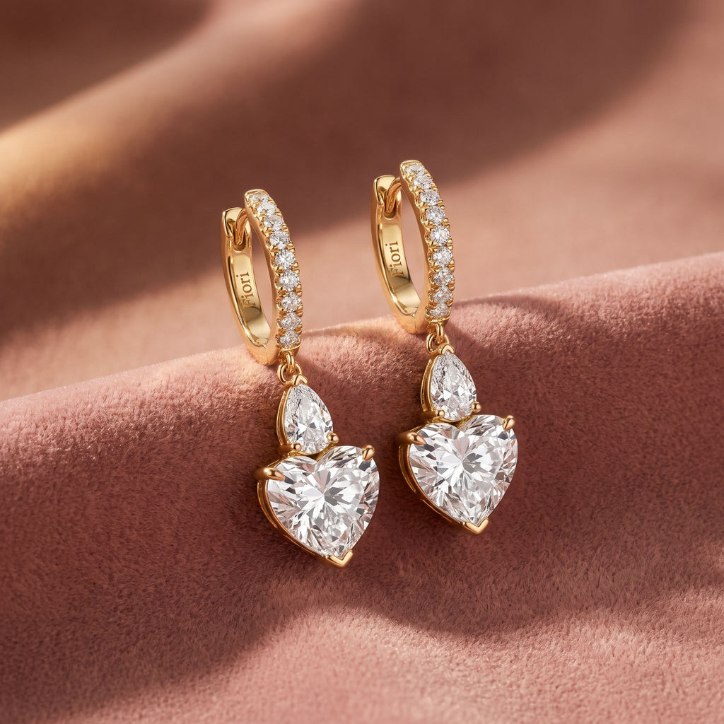 18K Heart Solitaire Diamond Drop Earrings — AI cloth, in-house
