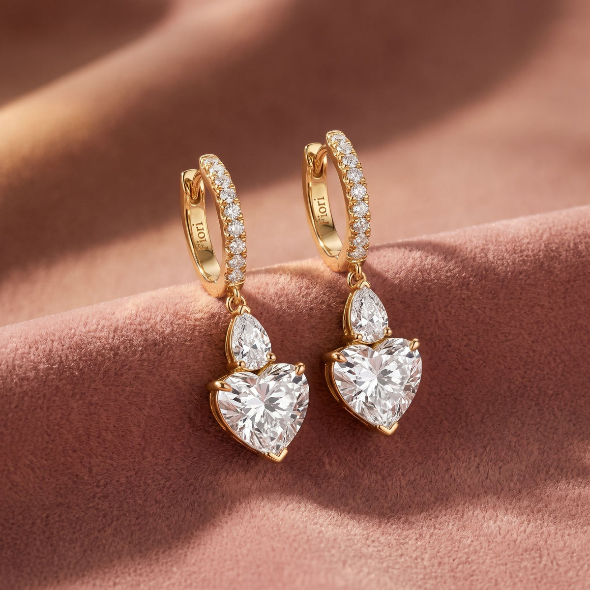 18K Heart Solitaire Diamond Drop Earrings — AI cloth, in-house