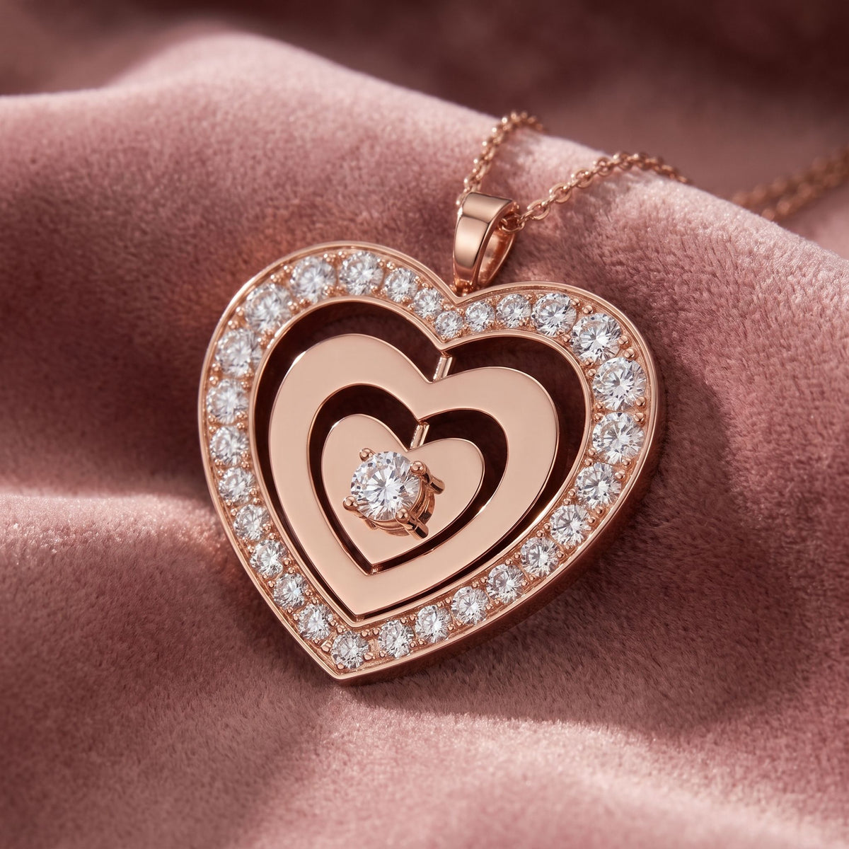 18K Heart Round Diamond Pendant — AI cloth, in-house