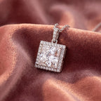 18K Solitaire Halo Princess Diamond Pendant — AI cloth, in-house