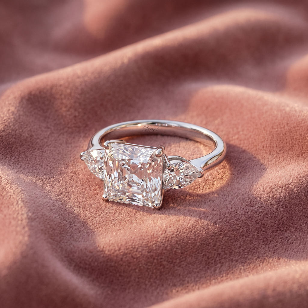 18K Trilogy Asscher Diamond Engagement Ring — AI cloth, in-house