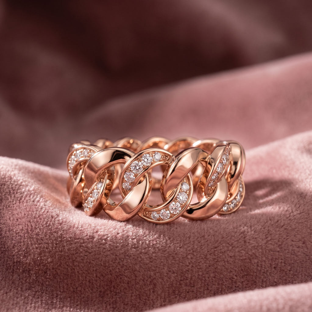 18K Bespoke Chain Link Diamond Ring — AI cloth, in-house