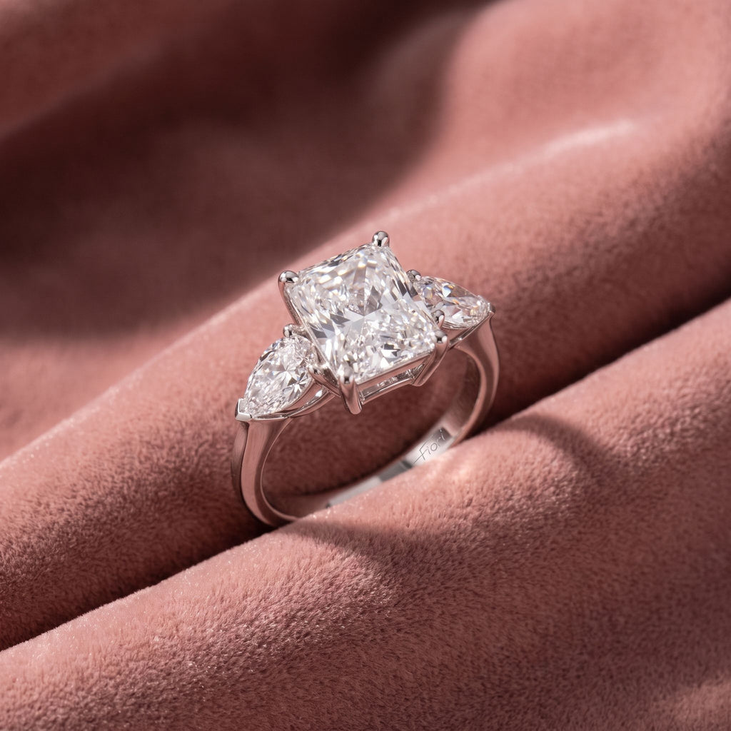 18K Trilogy Radiant Diamond Engagement Ring — AI cloth, in-house