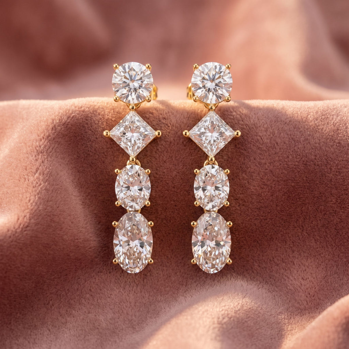 18K Round Diamond Drop Earrings — AI cloth, in-house